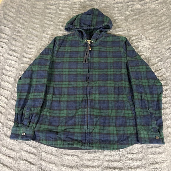 L.L. Bean Other - LL Bean Mens Large Relaxed Fit Full Zip Hooded Flannel Black Watch Plaid 502092